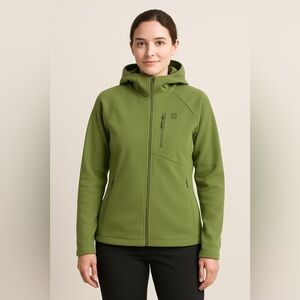 MEC Women’s Green Softshell Jacket Size M | Full Zip Hooded Outdoor Layer